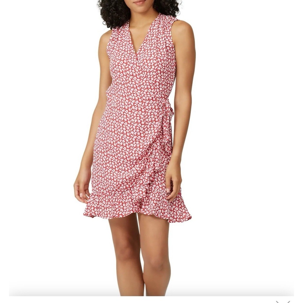 ALLSAINTS Dress‎ Womens Medium Red White Ditzy Floral Krystal Scatter Wrap Mini